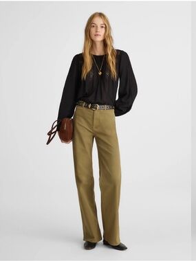 Madewell Wide Leg Pant in Twill - Green Khaki